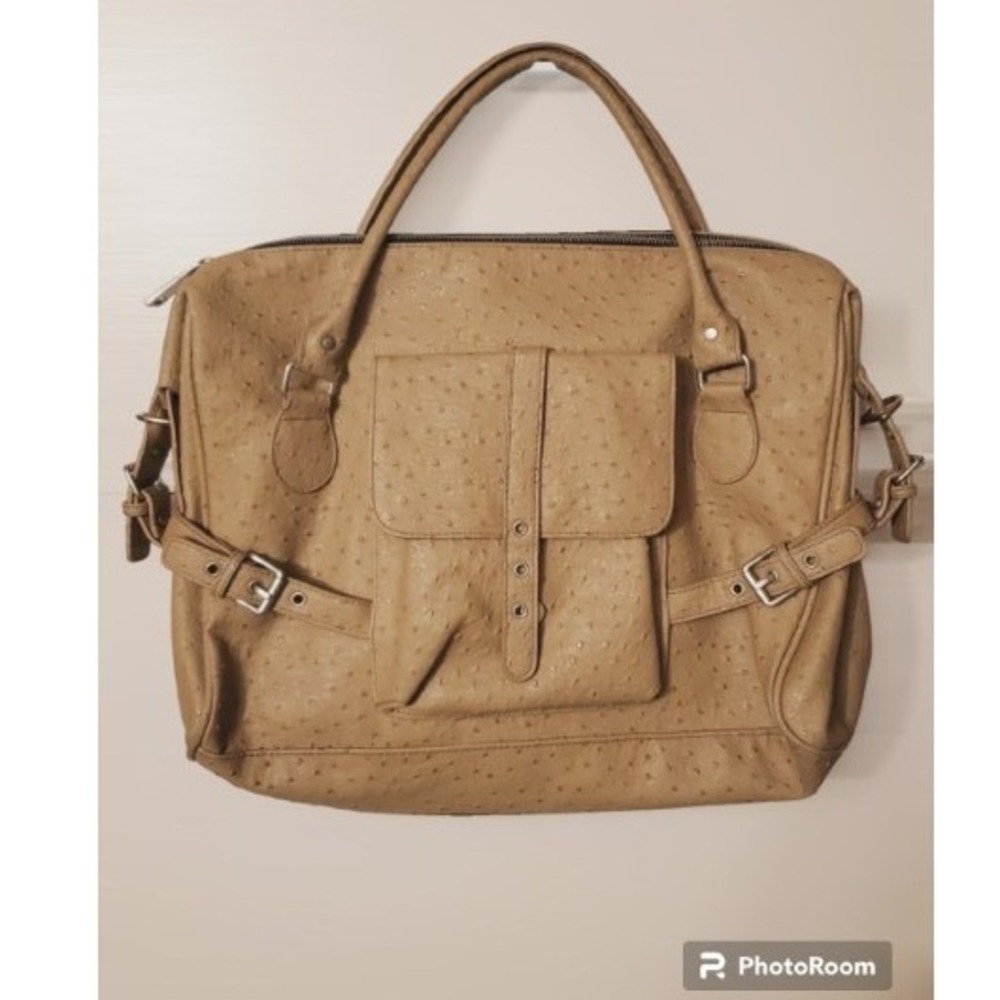 Fashion Express Faux Ostrich Beige Brown Taupe Large Tote Shoulder Bag Purse